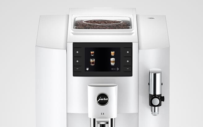 JURA E8 Piano White with intuitive 3.5-inch display and six buttons